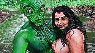 Erotic Art Or Drawing Of Sexy Indian Desi Bhabhi in Love With an Extraterrestrial Alien