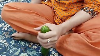 Pakistani Housewife Inserting Large Cucumber in Her Tight Pussy