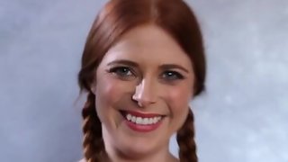 Redheaded girl capitulates to his suck off desires good-sized time