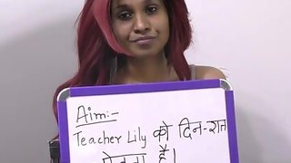 Redheaded Indian with good-sized boobs is providing a sex lesson