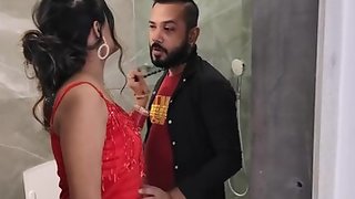 Bathroom blowjob for a big penis by a scorching Desi girl