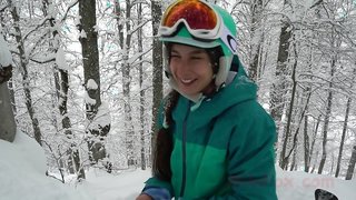 Mila Fox Lisichka hotly sucked a dick snowboarder in the forest in the frost. seed on the face