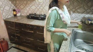 desi sexy step-mother gets angry on him after proposing in kitchen pissing 